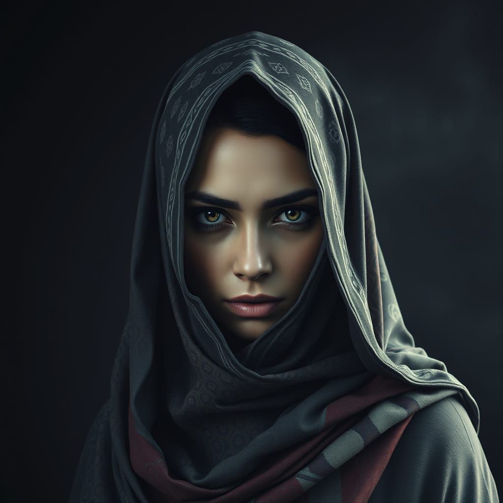 Surreal Free Woman in Mysterious, Dark Fantasy Landscape