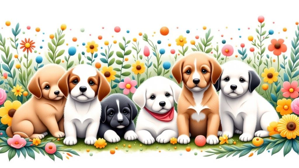Whimsical Puppies in Pastel Paradise