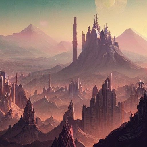 Mountain City Concept Art in Rococo Style