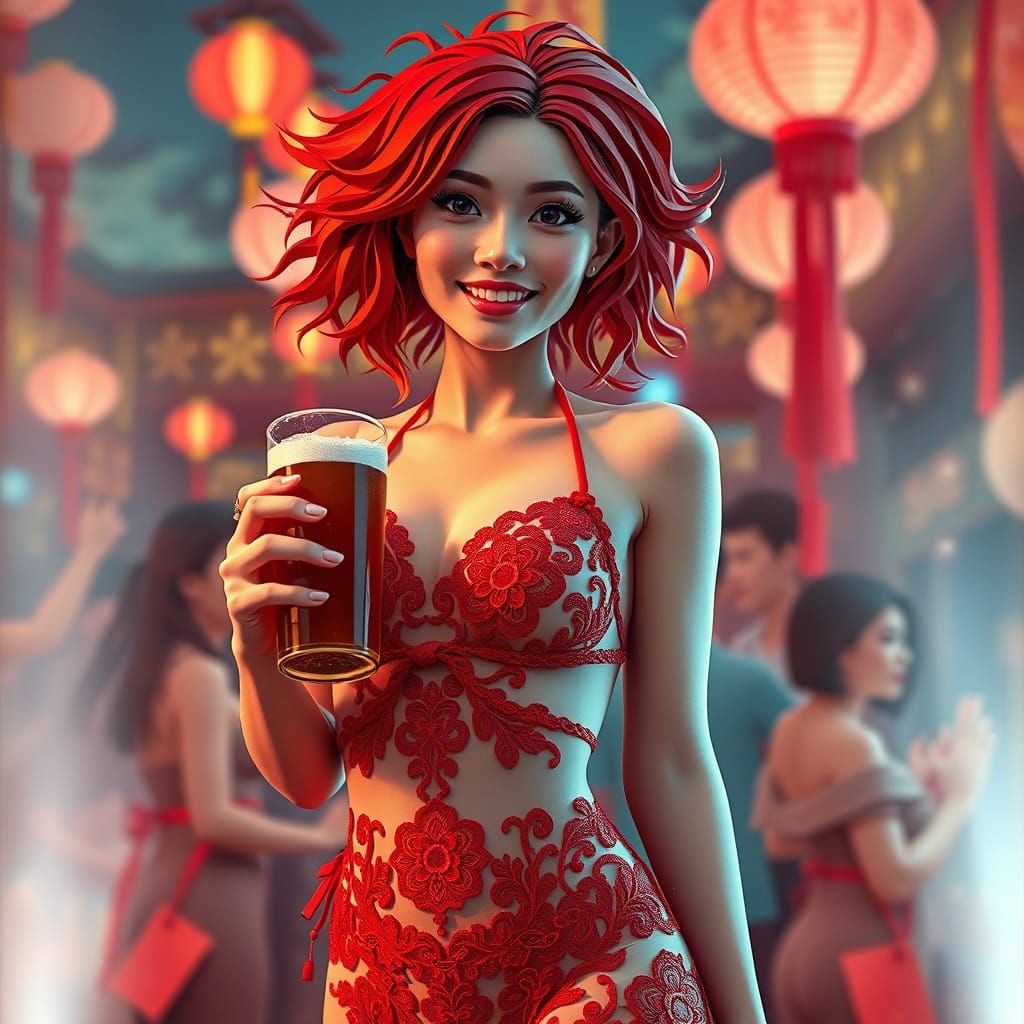 Lunar New Year: Chinese Woman in Origami Style