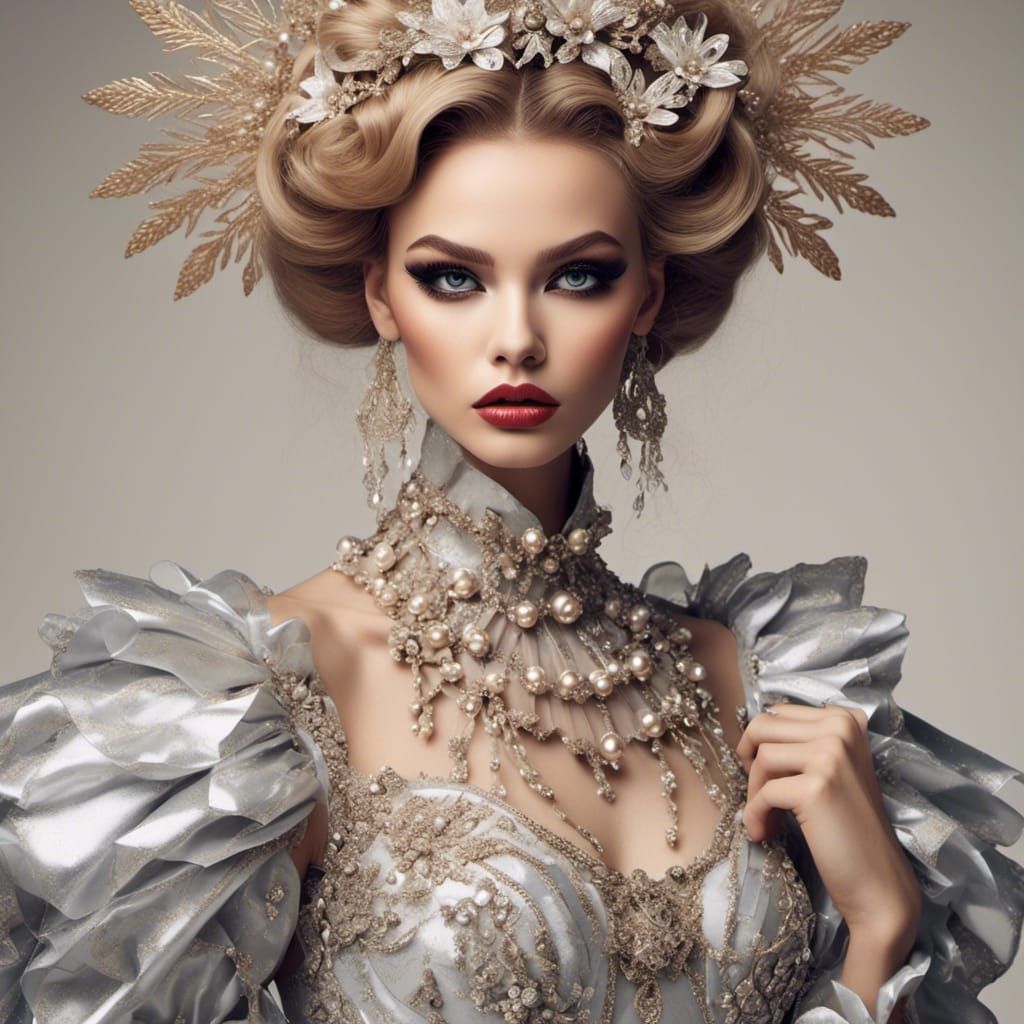 Avant-Garde Fashion Model in Ornate Gown