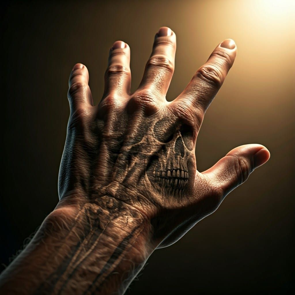 Hand with Subtle Skull Tattoo in Photorealistic Style