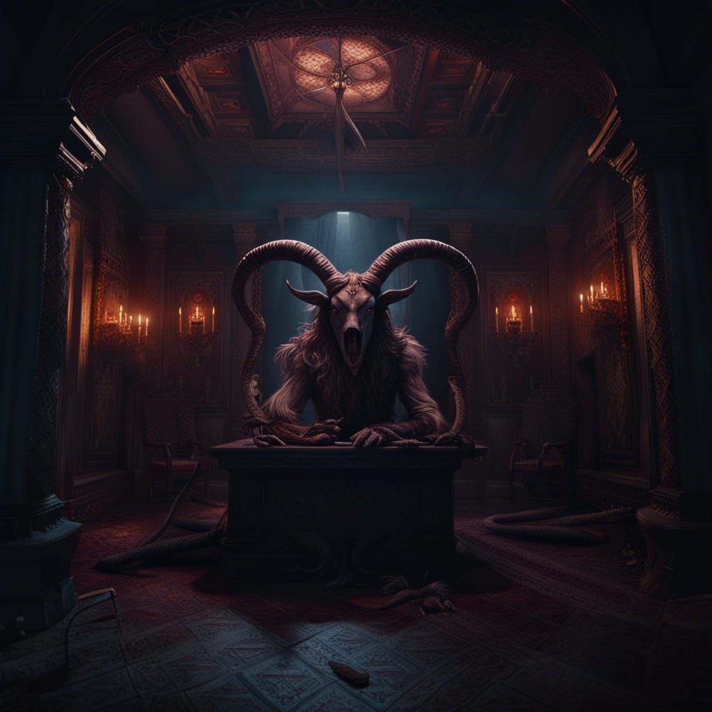 Baphomet in Haunted House: Detailed Matte Painting