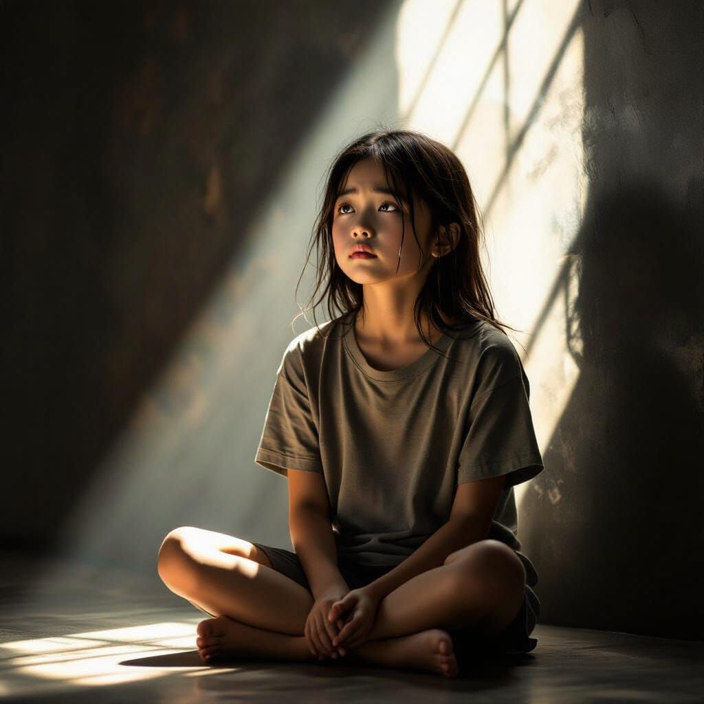 Melanotic Girl With Single Tear in Dramatic Light