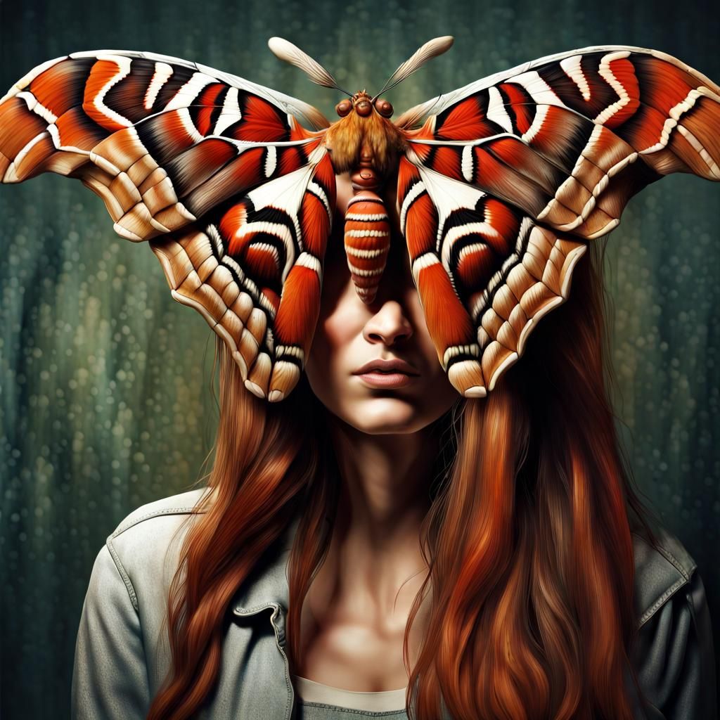 Atlas Moth on Woman: Photorealistic Close-Up