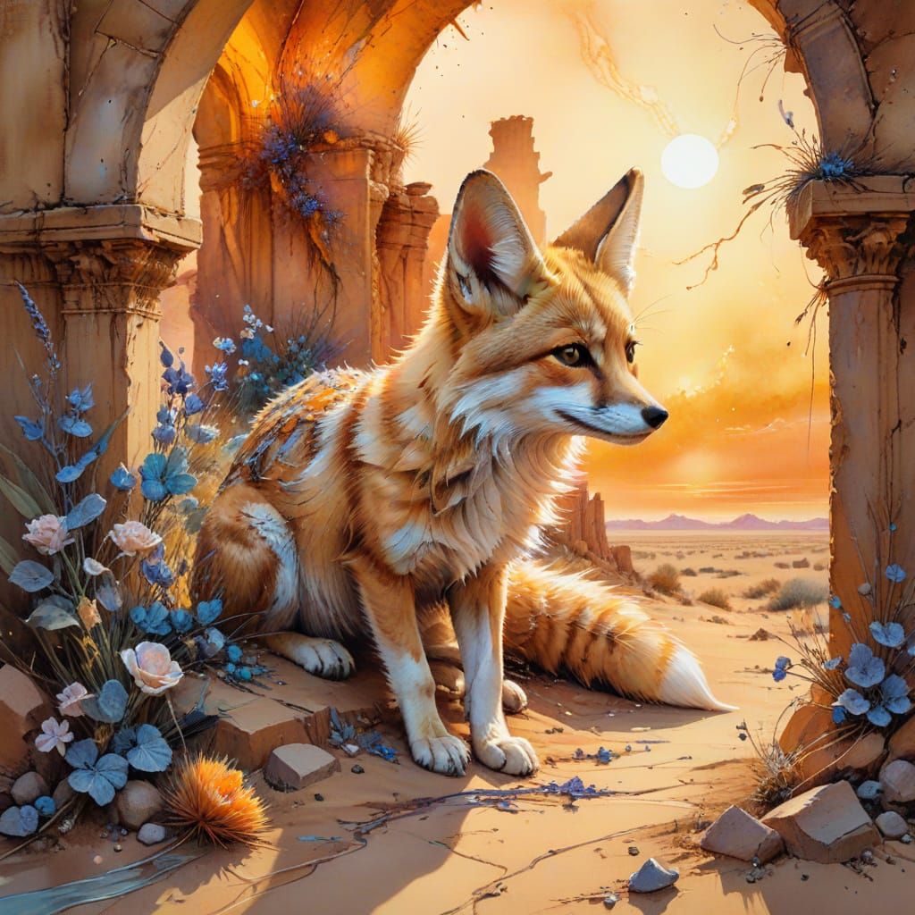 Ancient Desert Fortress Under Fiery Twilight