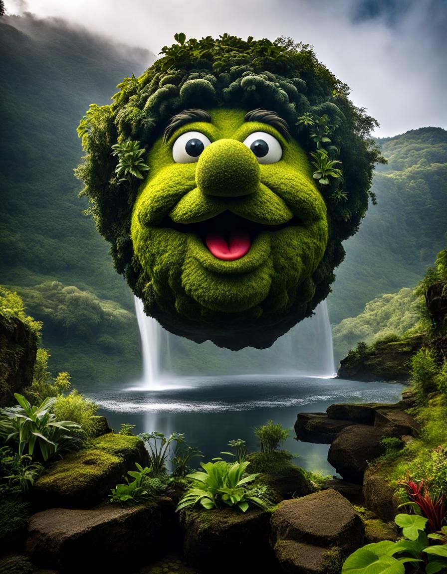 Floating Muppet Head in Surreal Sky