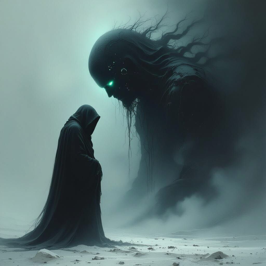 Melancholic Figure: Soul in Darkness and Pain