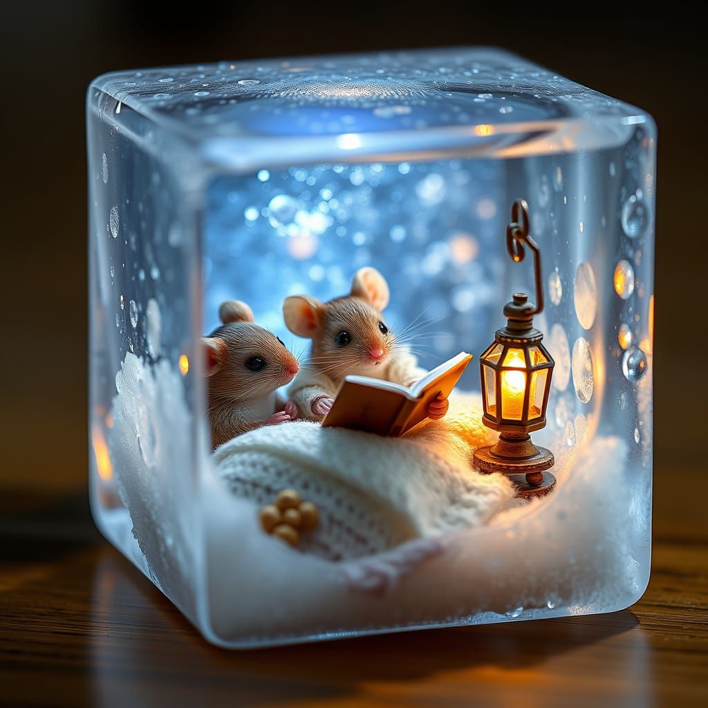 Frozen Moment of Love and Comfort in a Crystal Cube