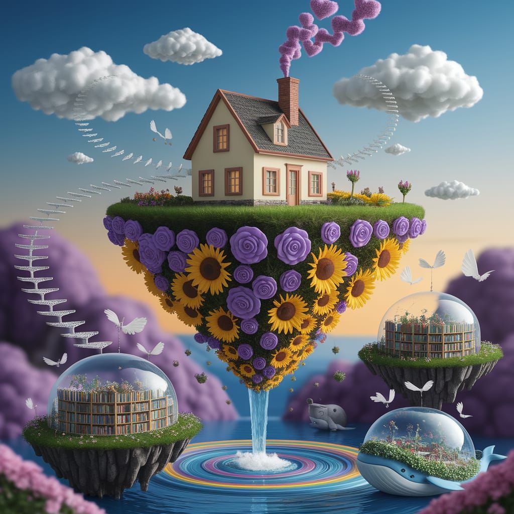 Surreal Floating Islands with Upside-Down Island and Whimsic...