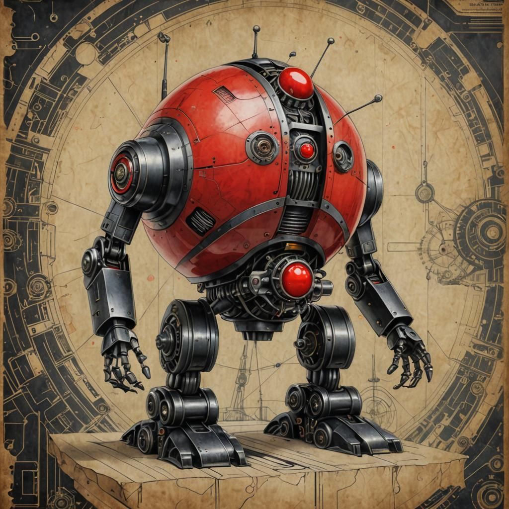 Retro-Futuristic Robot in Dieselpunk Style