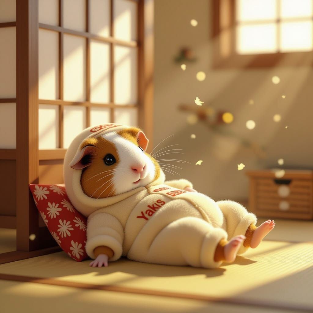 Guinea Pig in Yakisoba Bread Onesie on Tatami Mat