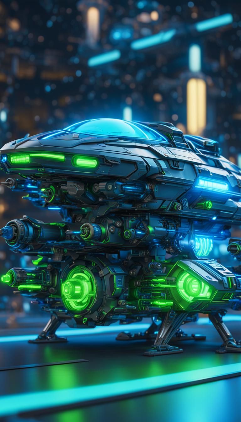 Futuristic Toy Spaceship with Glowing Neon Details