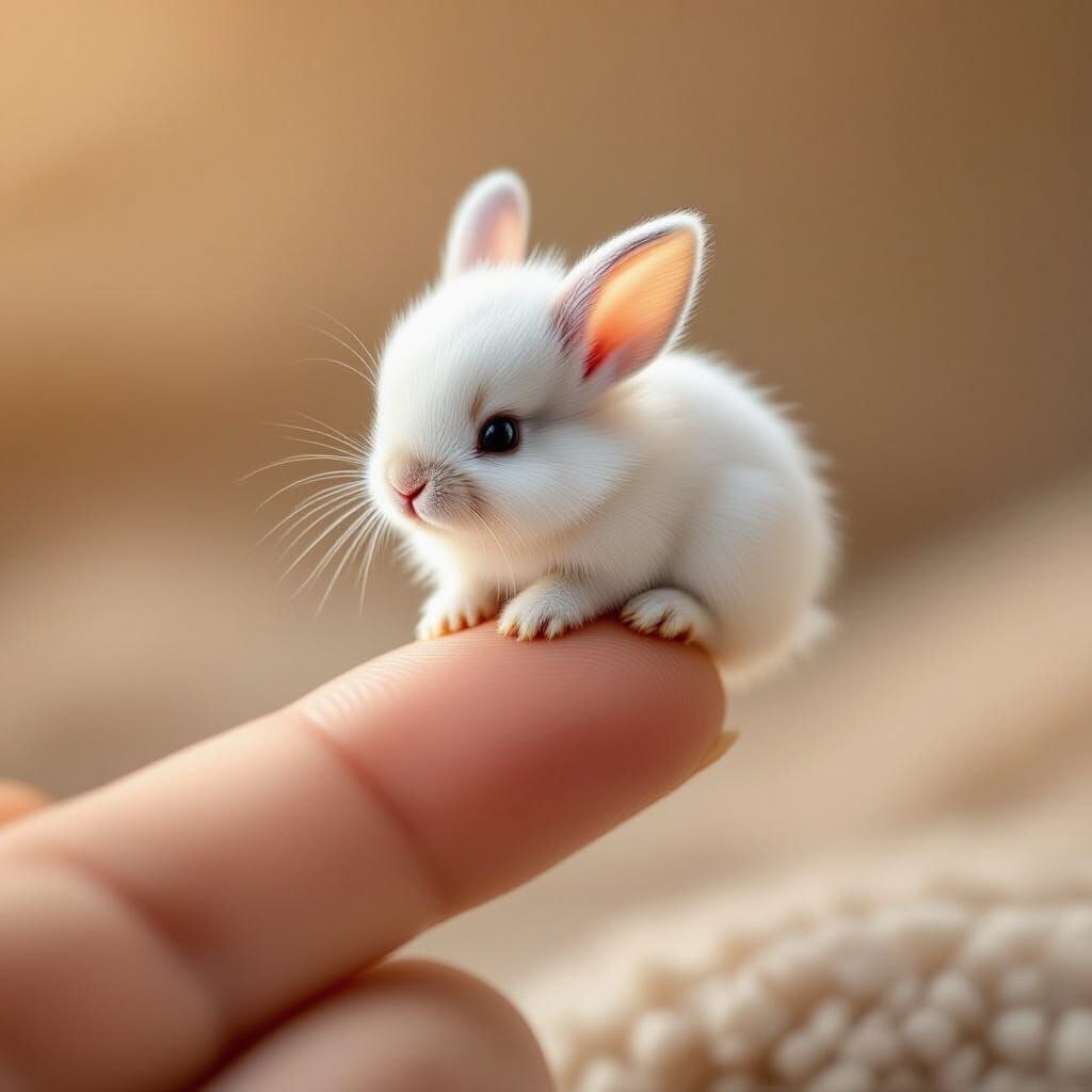 Tiny Rabbit Held on Finger: A Macro Photograph
