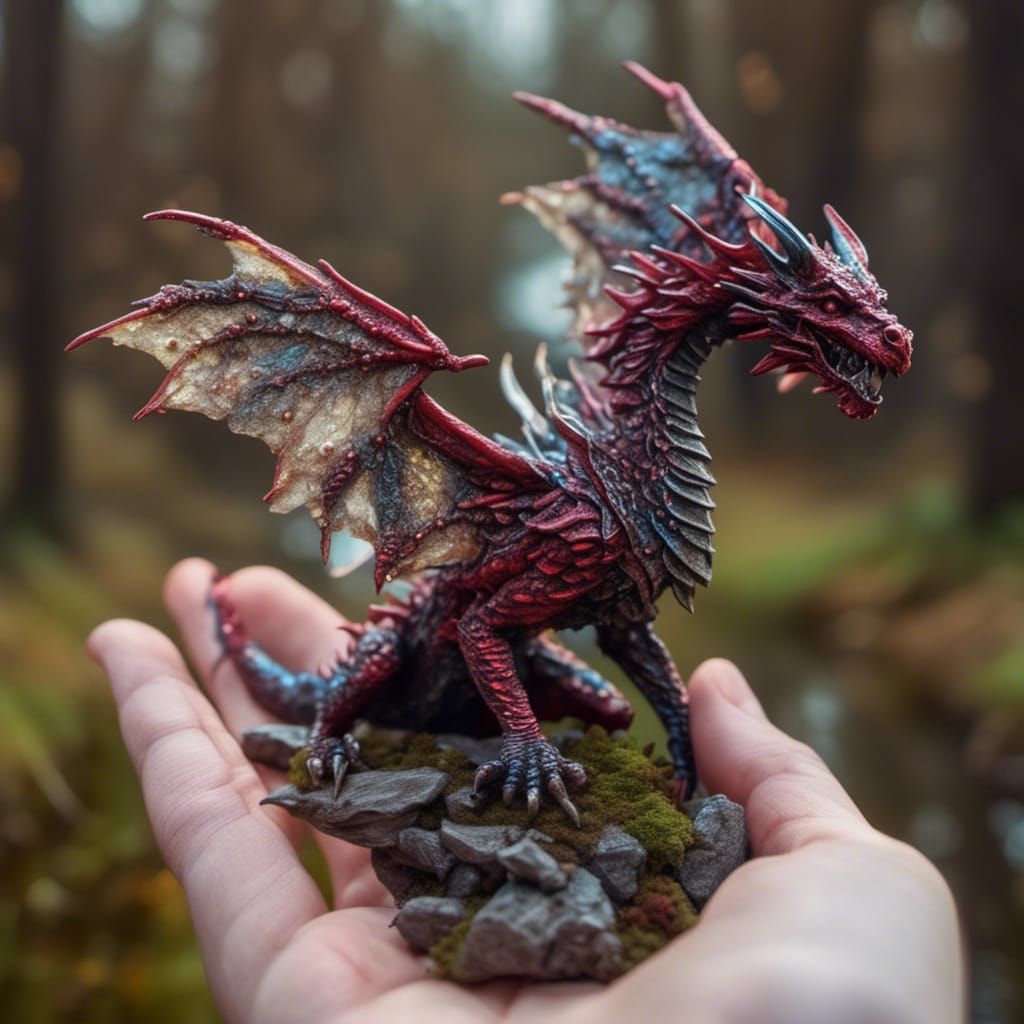 Hyperrealistic Red Dragon on Hand in Marsh