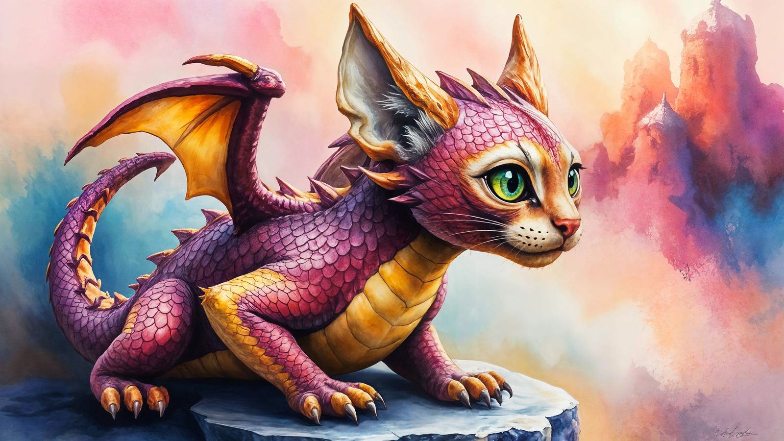Dragon-Cat Hybrid in Gouache Style