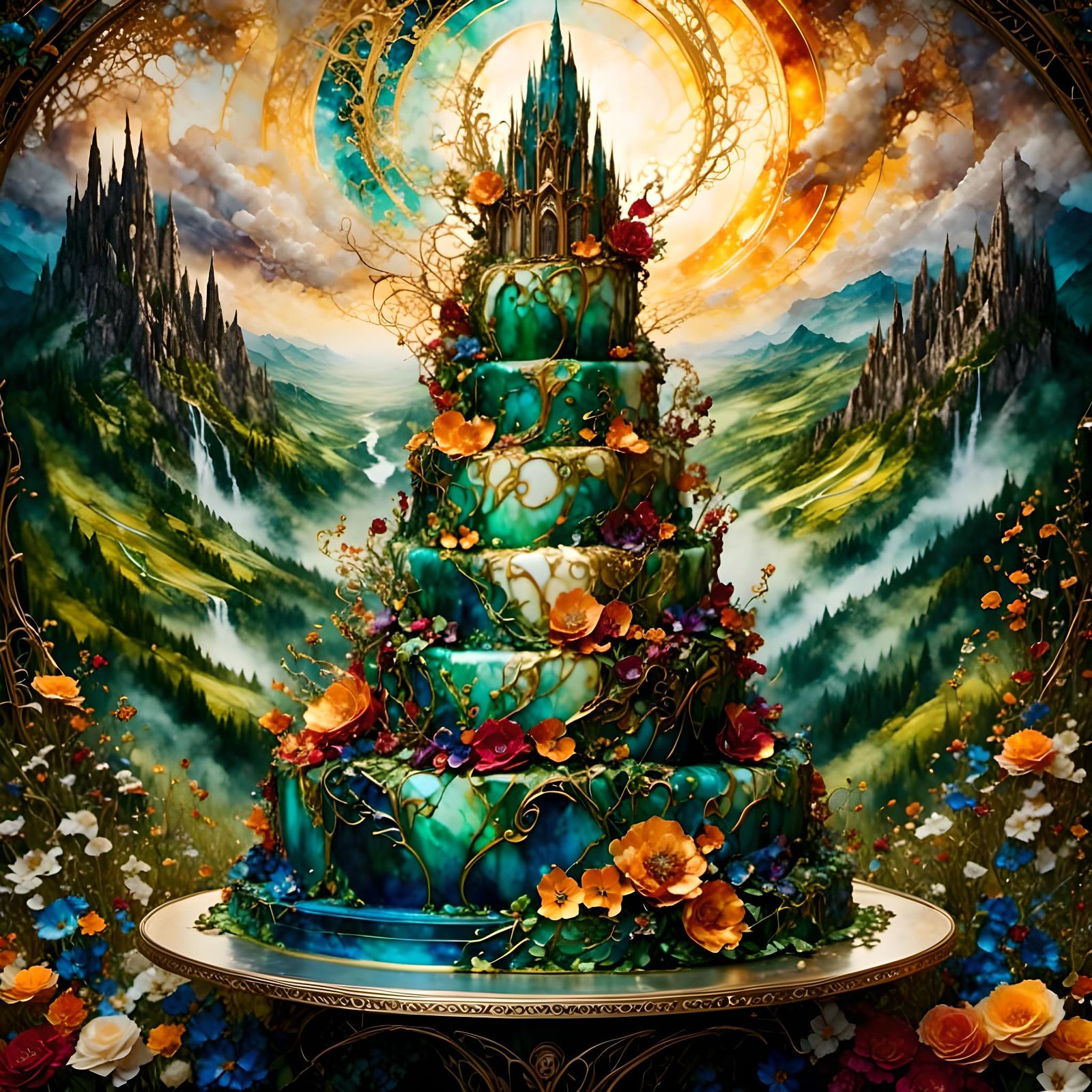 Fantasy Wedding Cake in Epic Landscape Photograph