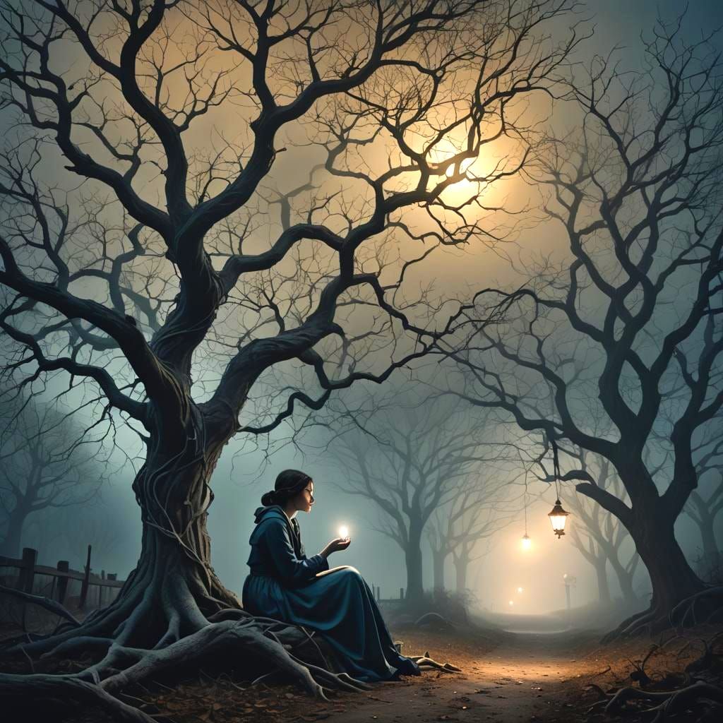 Figure Facing a Dark and Ominous Path