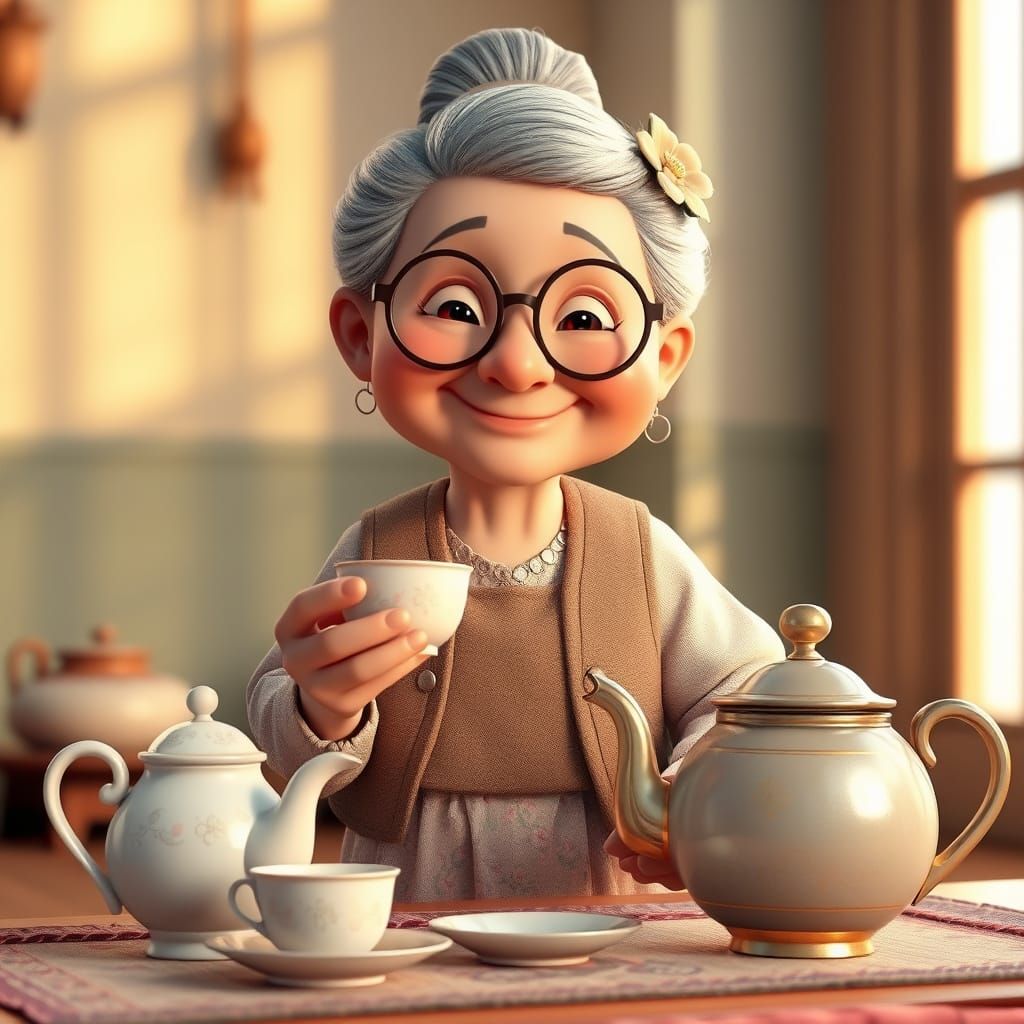 Warm Grandmother Radiates Kindness in Whimsical 3D Scene