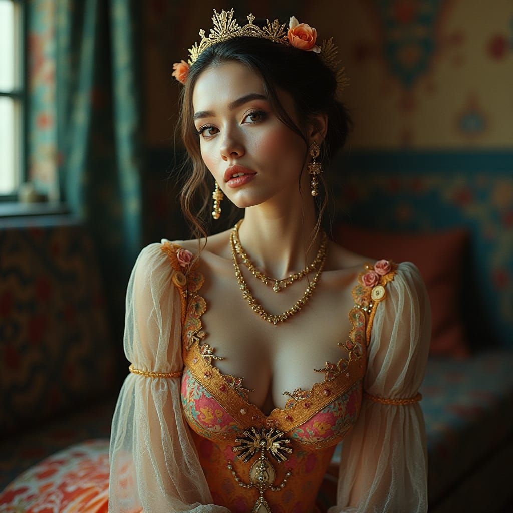 Hyperrealistic Portrait of a Futuristic Beauty in Elegant At...