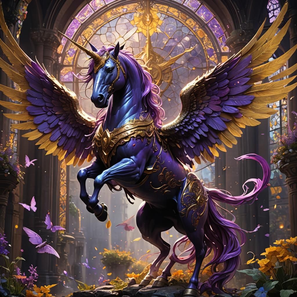 Winged Unicorn in Dark Fantasy Art Style