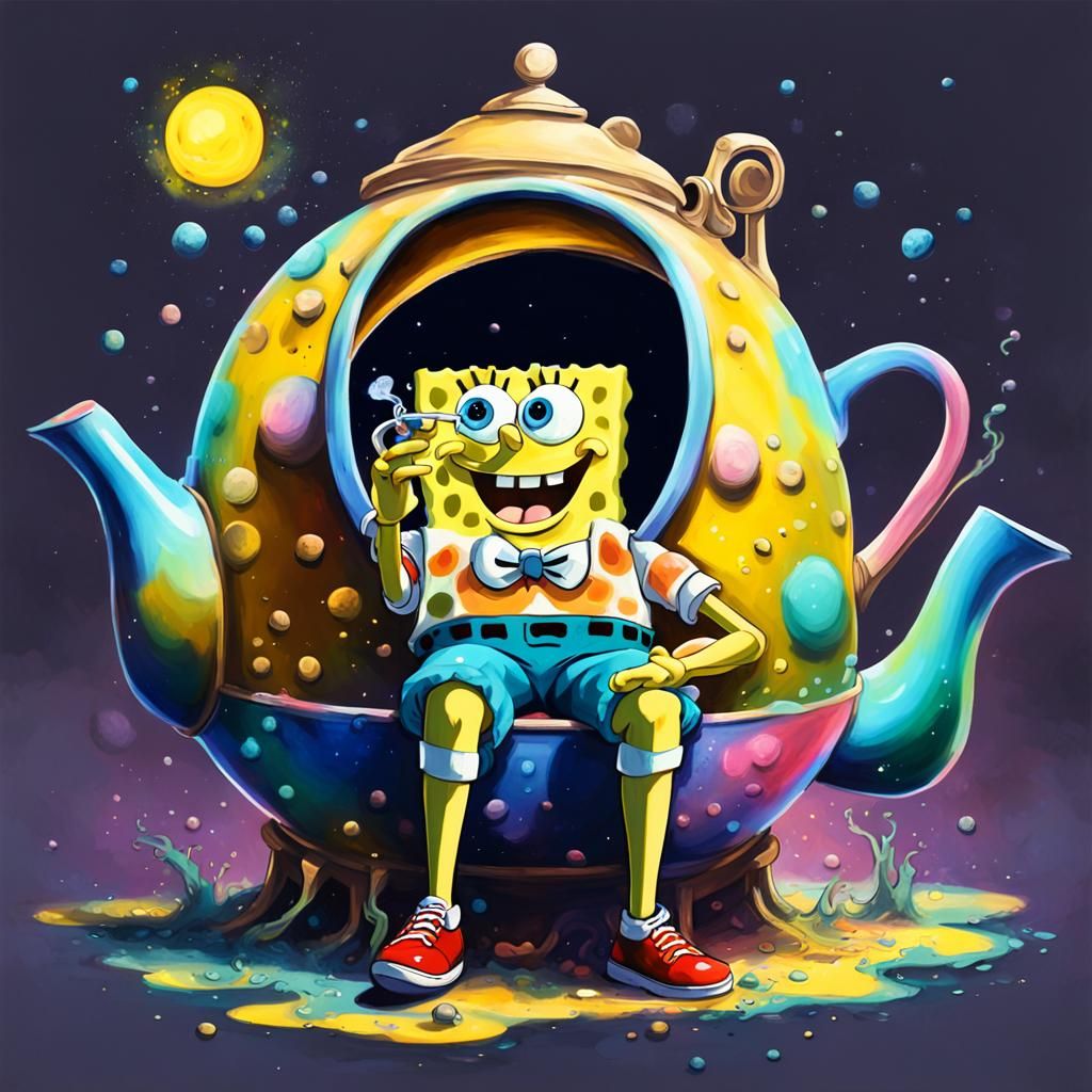 Spongebob Girl Smoking on Moon in Disney Pixar Style