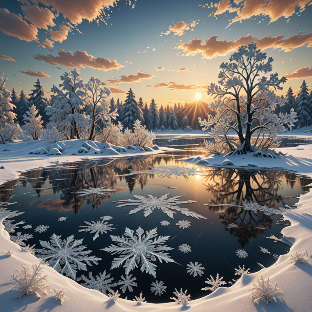 Cinematic Winter Wonderland: Fractal Ice Crystals Glisten in...