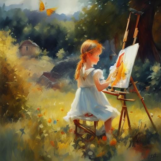 Minimalist Surreal Little Girls Express Joy