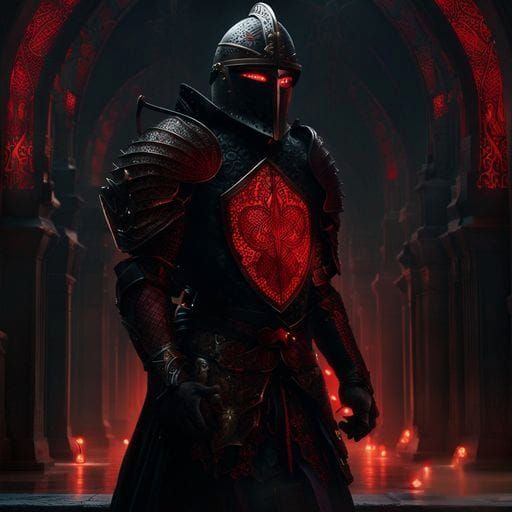 Knight in Black Armor with Glowing Runes