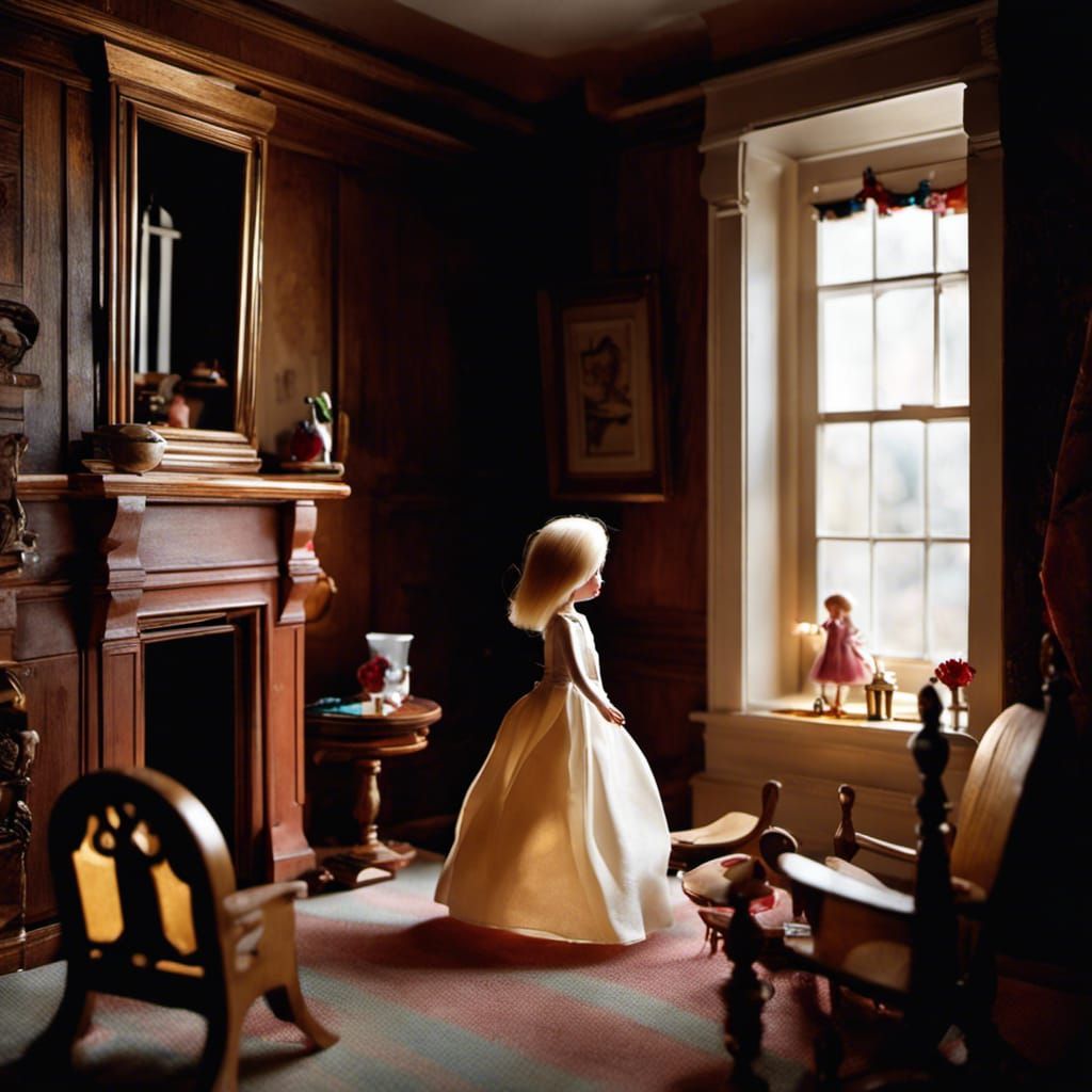 Doll in Dollhouse, Evocative Figurative Style