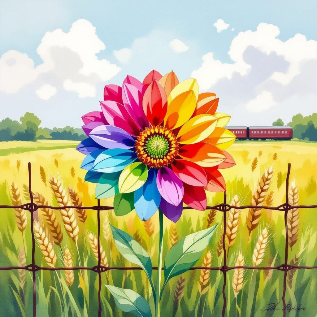 Vibrant Rainbow Flower in Watercolour Style