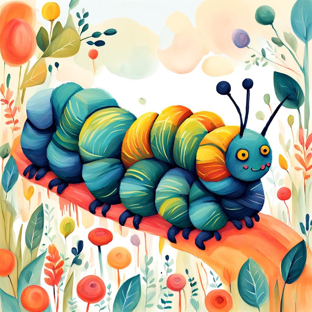 Adorable Caterpillar in Impressionist Style