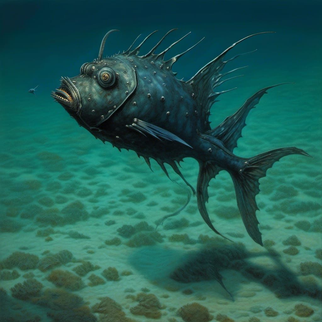 Bioluminescent Anglerfish in Ocean Punk Style