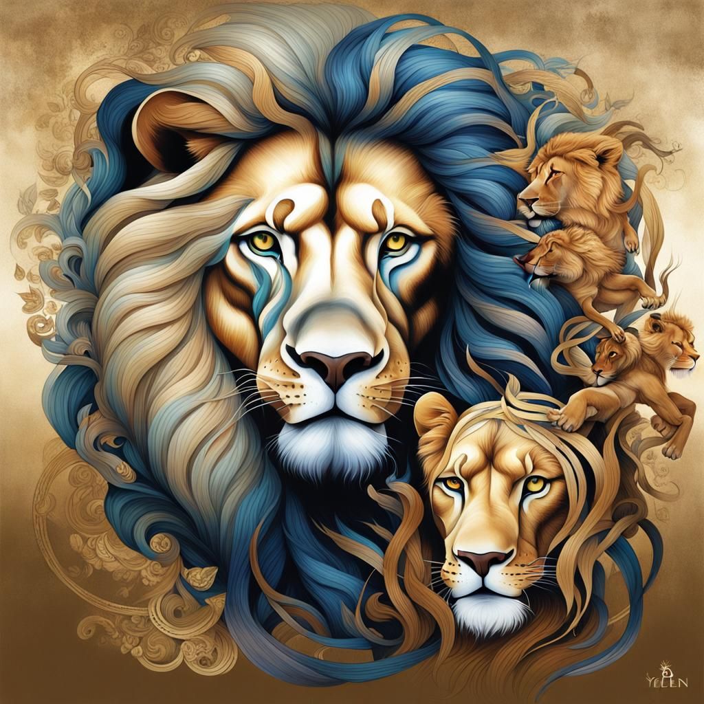 Lady and Lion Art Design in Detailed Matte Painting