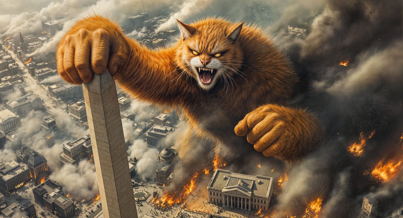 Giant Cat Kong in Burning Washington DC