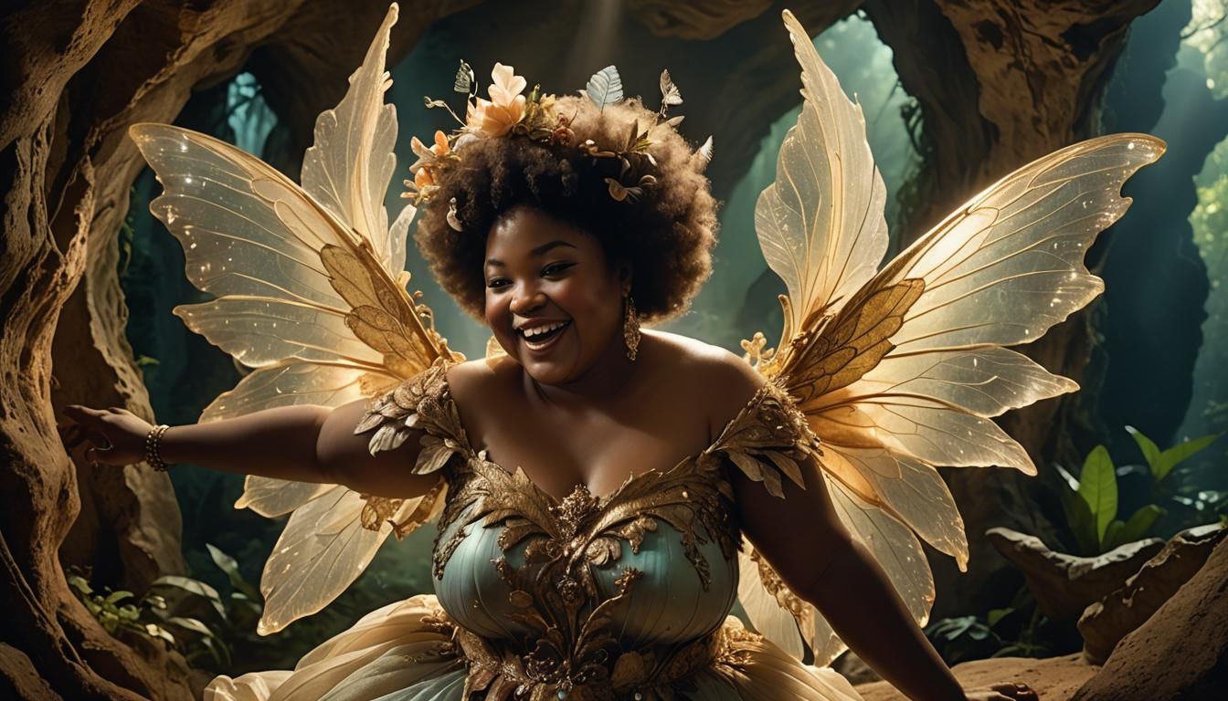 Ethereal Afro-Cuban Fairy in Rococo Cave