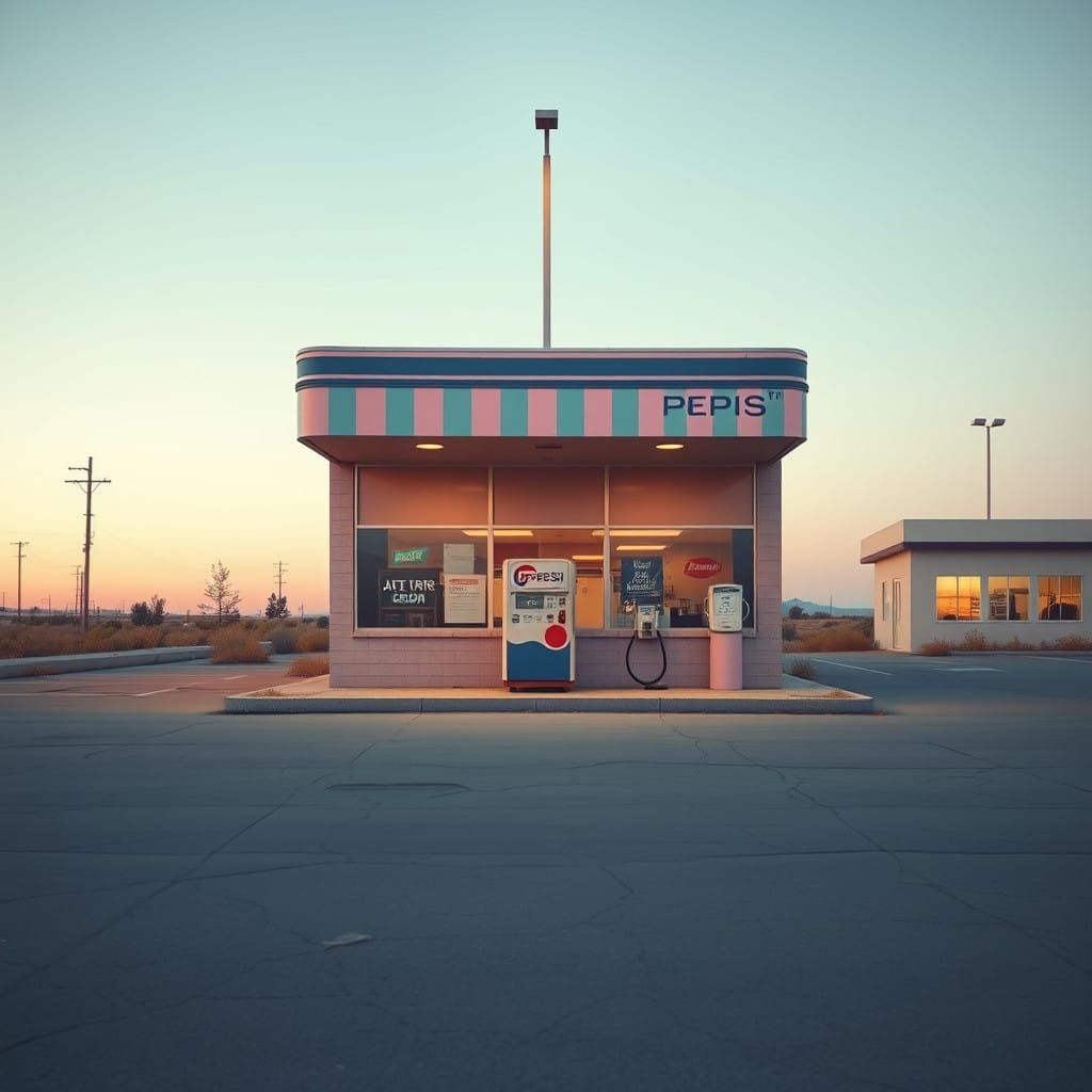 Dreamlike Abandoned Gas Station at Dusk