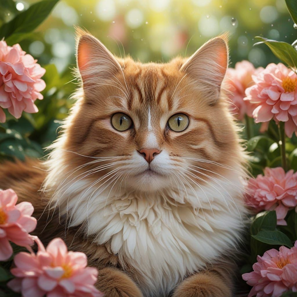 Serene Kitty in a Vibrant Floral Wonderland