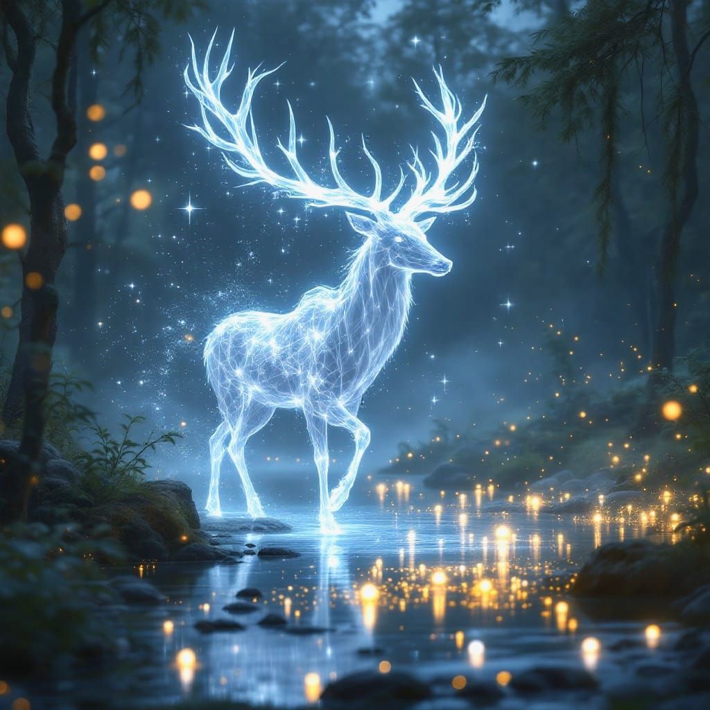Majestic White Stag Steps Forward in Enchanted Forest