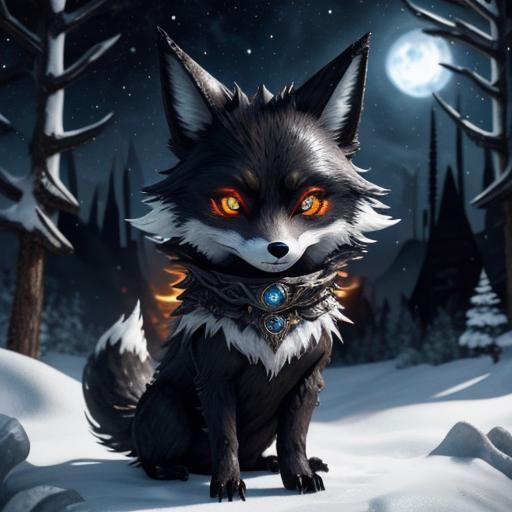 Undead Fox in Frozen Dark Fantasy Scene as Watercolor