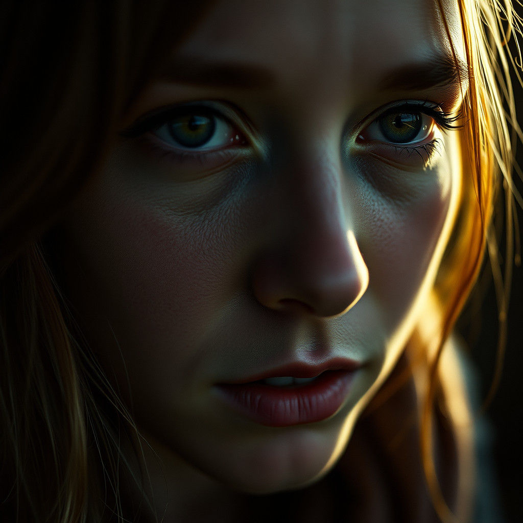Intense Close-Up Portrait in Cinematic Lighting