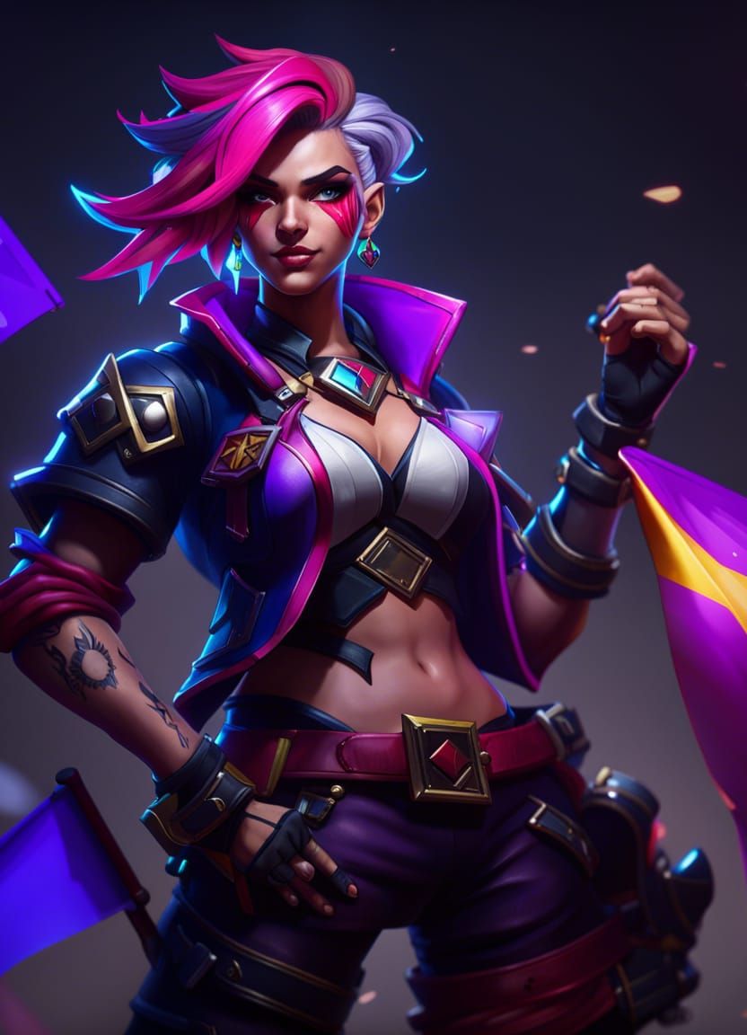 Vi from Arcane Holding Lesbian Flag: Splash Art