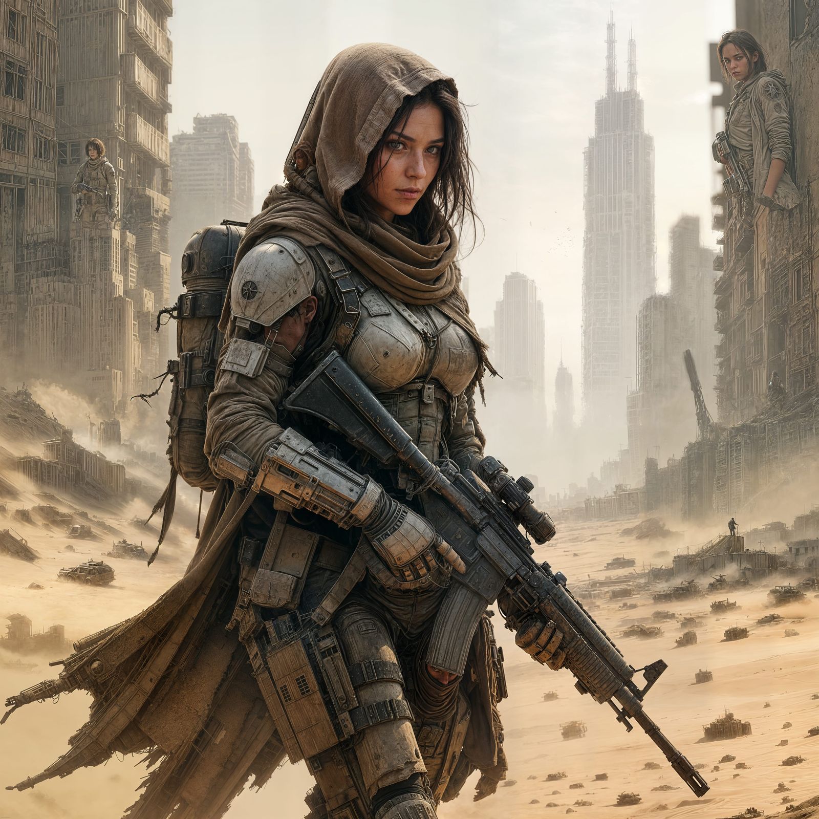 Post-Apocalyptic Soldier in Desolate Cityscape