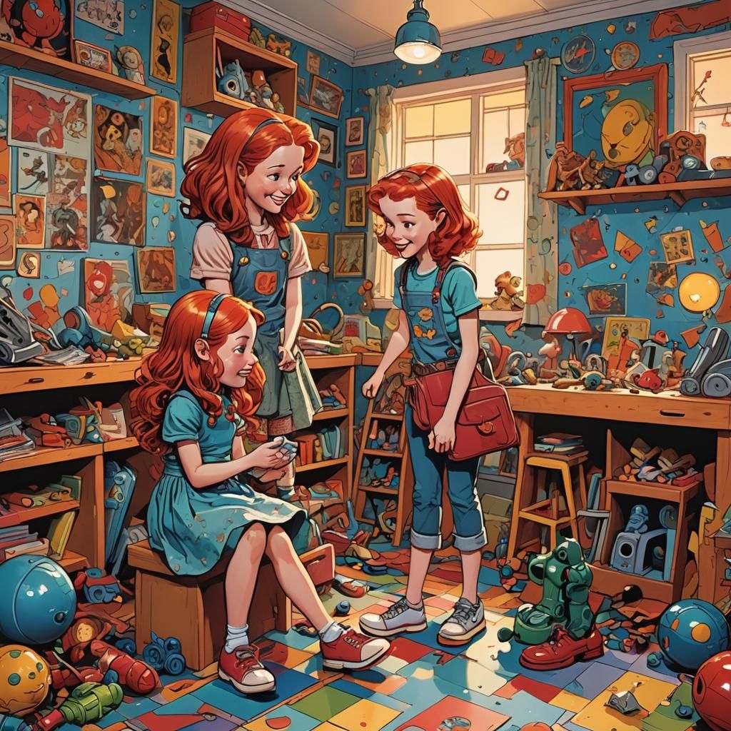 Whimsical Playroom Chat in Vibrant Comic Book Style