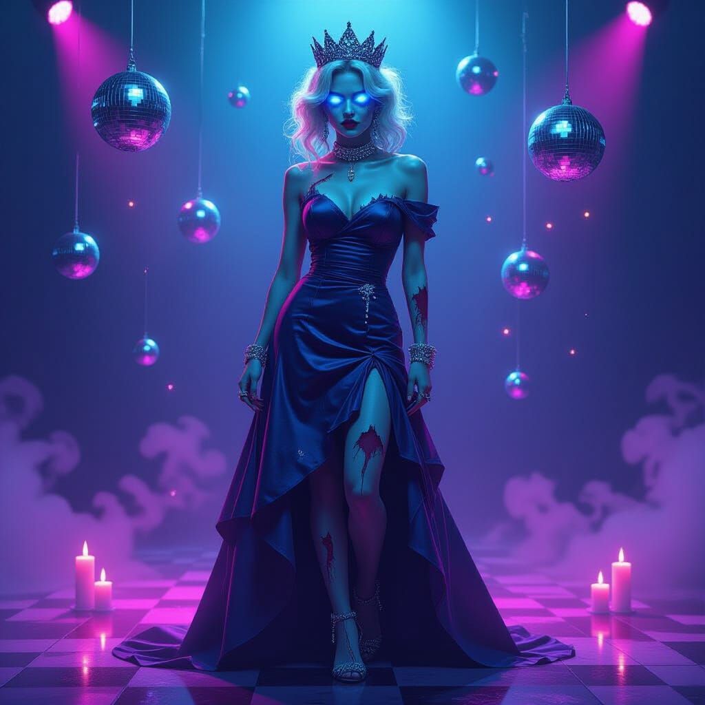 Glamorous Zombie Prom Queen in Neon Glow