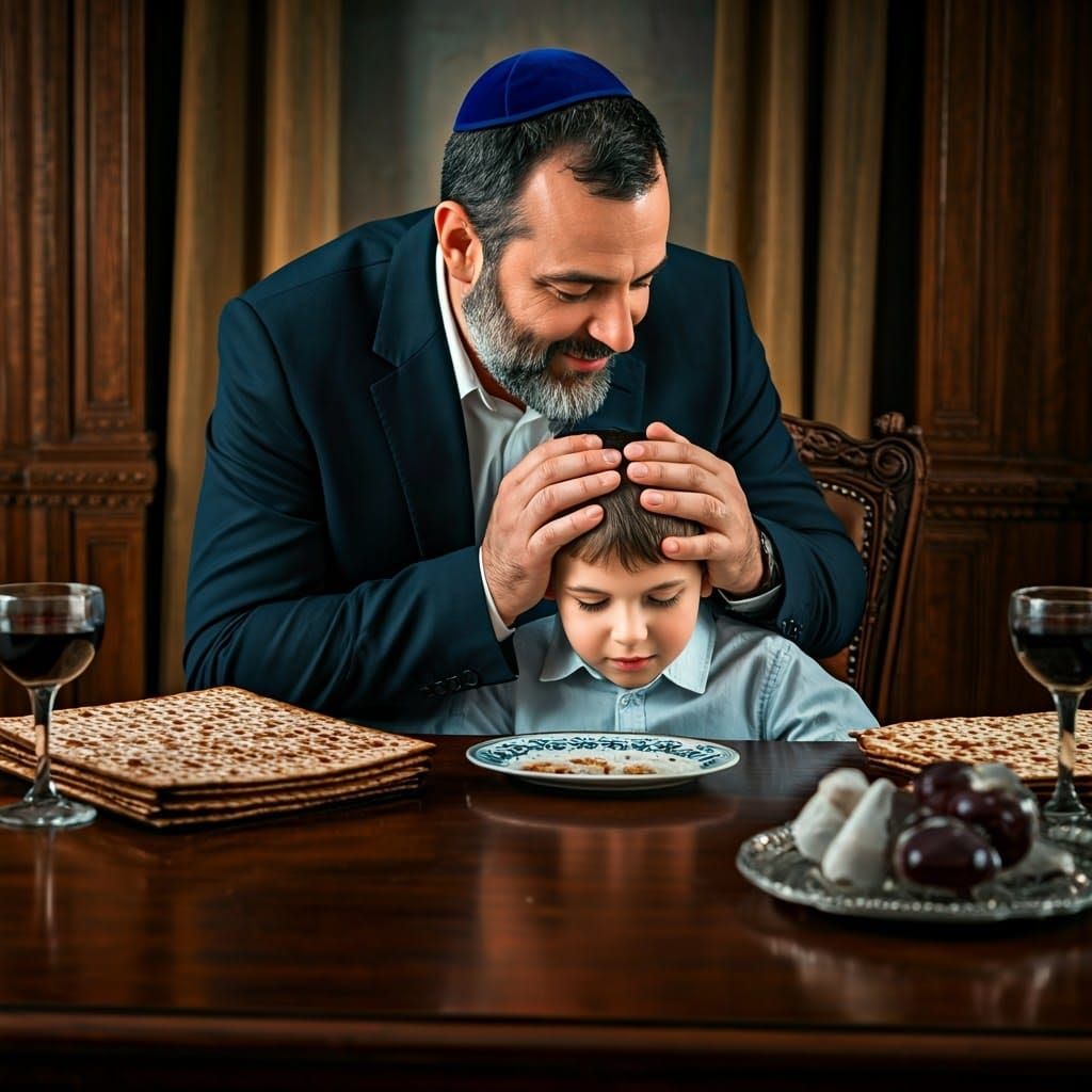 Jewish Father Blesses Son with Love and Tradition