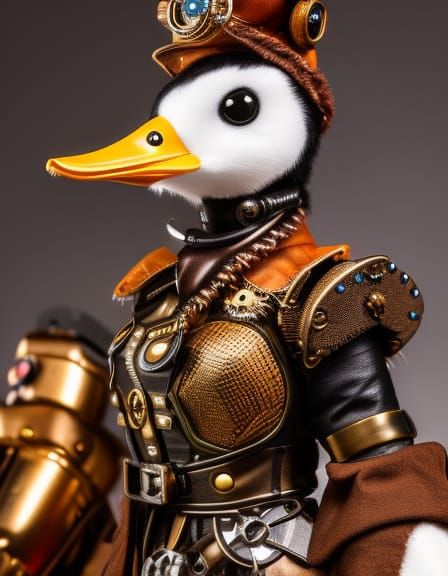 Steampunk Duck Ninja in Bioluminescent Pond