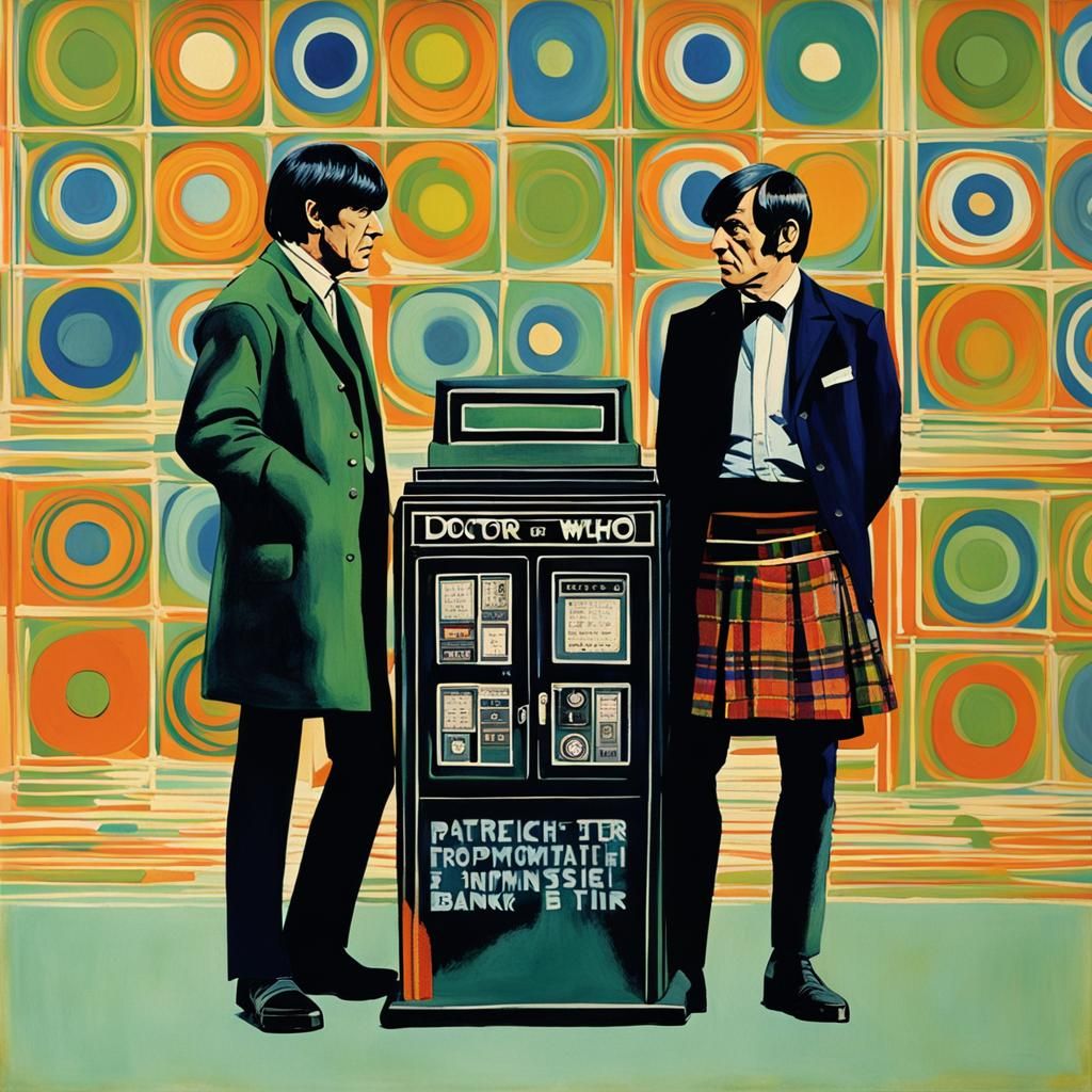 Second Doctor and Jamie Peer Around Computer Bank