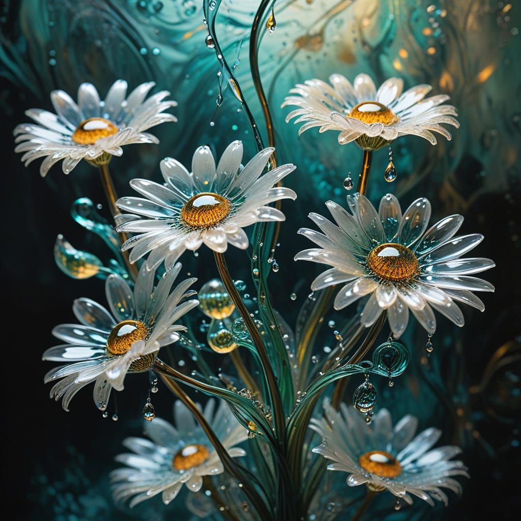 Surreal Glass Daisies in Iridescent Colors