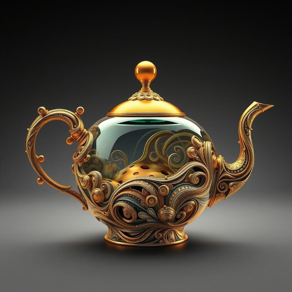 Wacky Futuristic Teapot with Golden Reflections